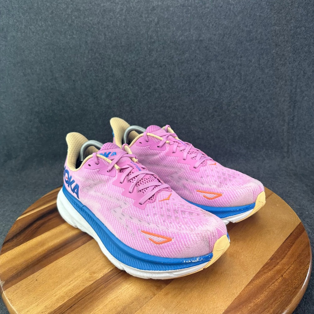 Hoka One One Clifton 9 Shoes Womens 11D Wide Pink Blue Comfort Chunky Sneakers - Picture 3 of 13